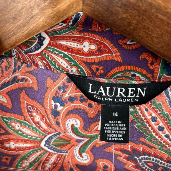 Lauren Ralph Lauren Double Faced Georgette Wrap Dress Size 14 Orange Print - Picture 10 of 14